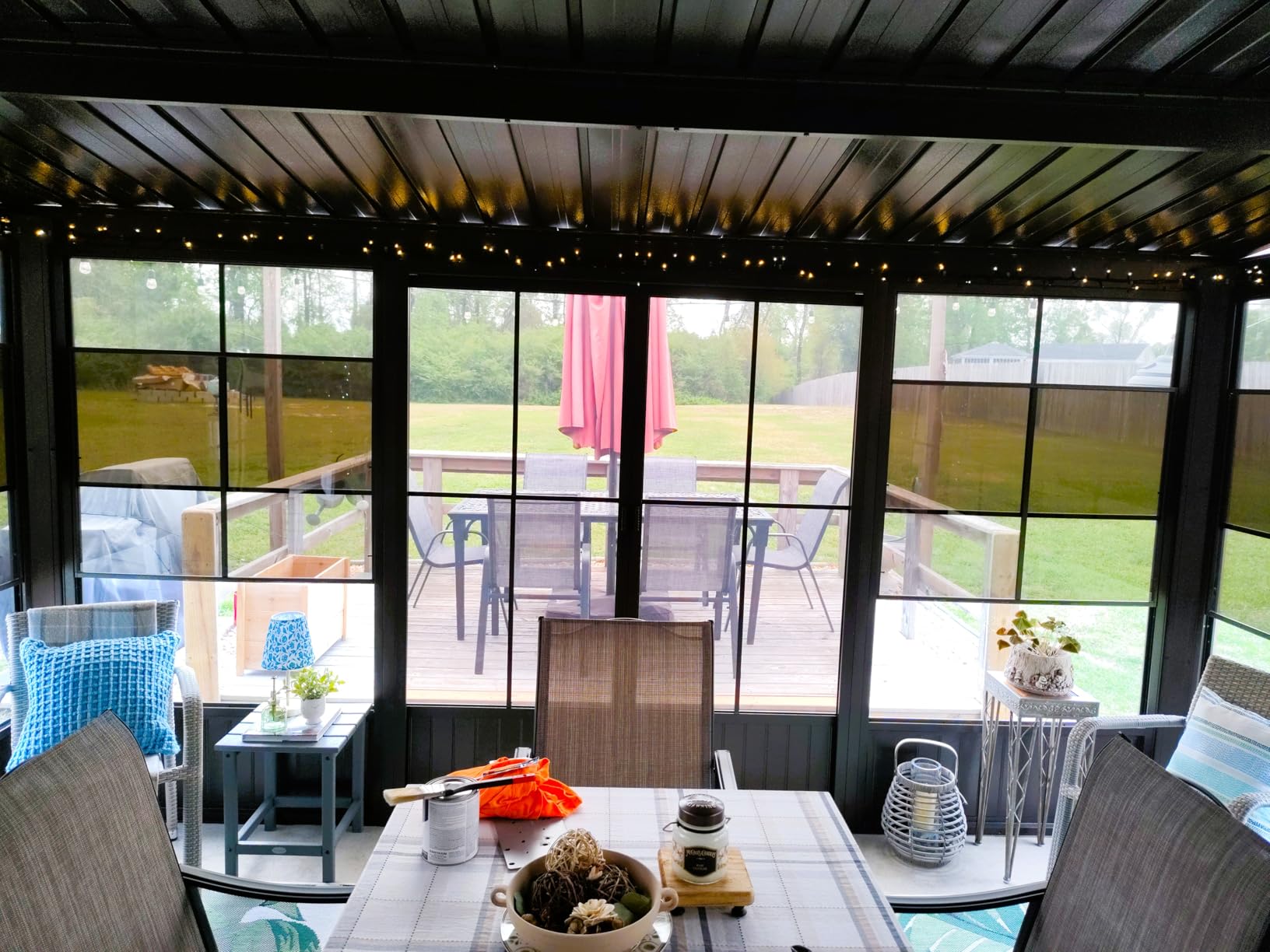 Domi 12x14FT Sunroom, Wall Mounted Sunroom Kit with Galvanized Steel Sloping Roof, Outdoor Sunroom Gazebo with Detachable PC Screen, 3 Sliding Double Doors, Lean to Sun Room for Patio, Deck customer photo 1