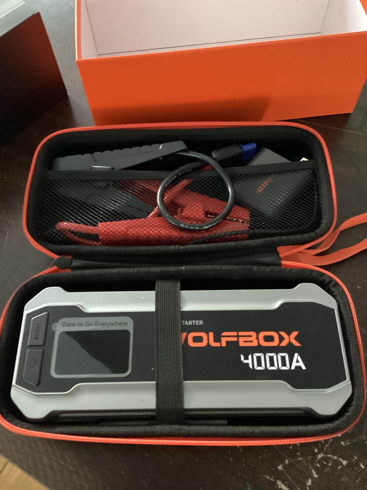 WOLFBOX 4000A Jump Starter,12V Car Battery Jumper Starter Portable with 65W Quick Charger,LED Display,88.8Wh Booster Jump Box Pack (10L Gas 10L Diesel Engine) with LED Light,Jumper Cables, MV24 customer photo 2