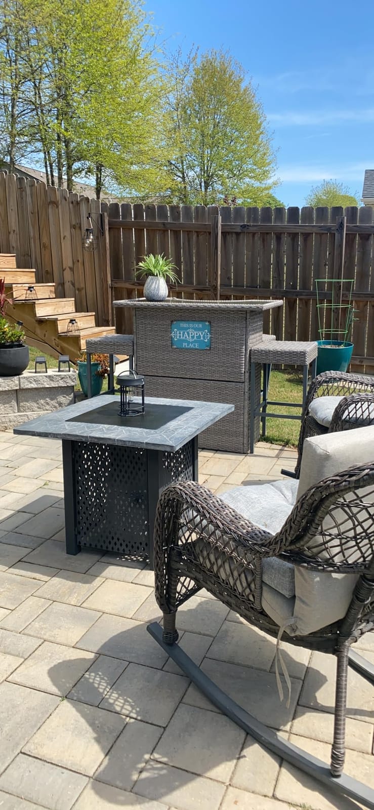 Outsunny 5 Piece Wicker Outdoor Bar Set with Glass Table Top Dark Gray | High Top Outdoor Table and Chairs, Height Patio Set, 2 Tier Storage Shelf, 4 Bar Stools, for Garden, Poolside customer photo 2