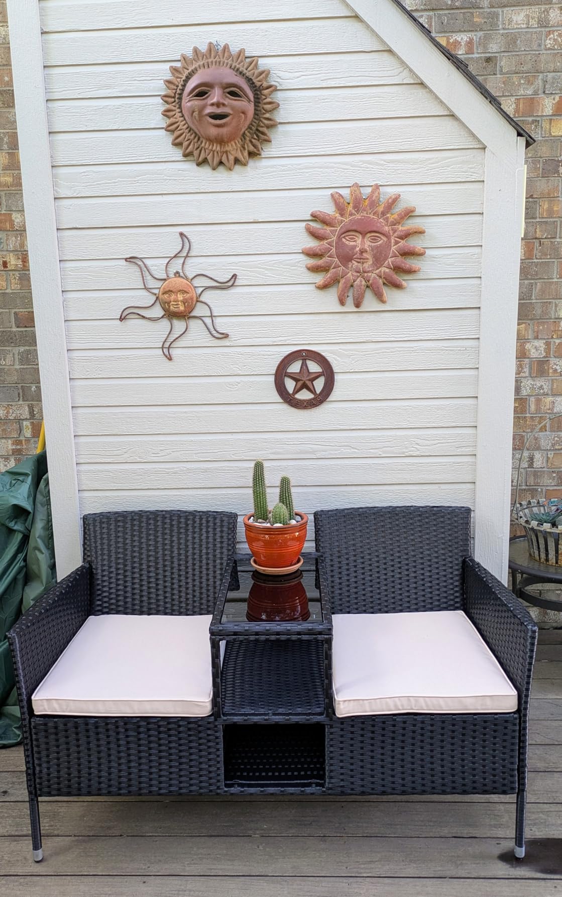 Flamaker Outdoor Furniture Patio Loveseat Wicker 2-Seat Porch Chairs Beige customer photo 2