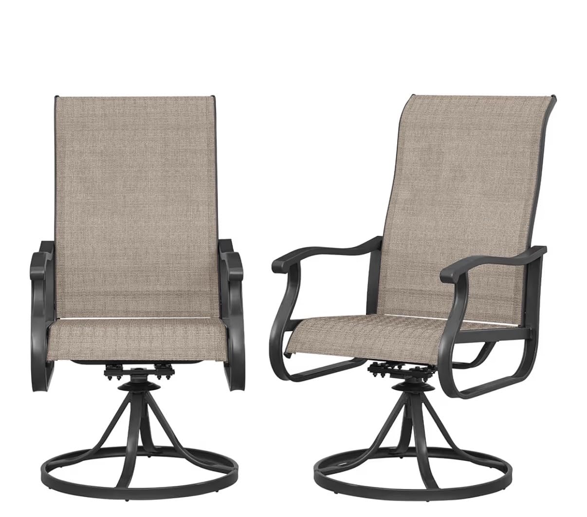 Amopatio Patio Swivel Chairs Set of 2, Outdoor Swivel Rocker Dining Chairs with All Weather Textilene High Back & Metal Frame, for Backyard Deck Lawn Garden, Brown customer photo 2