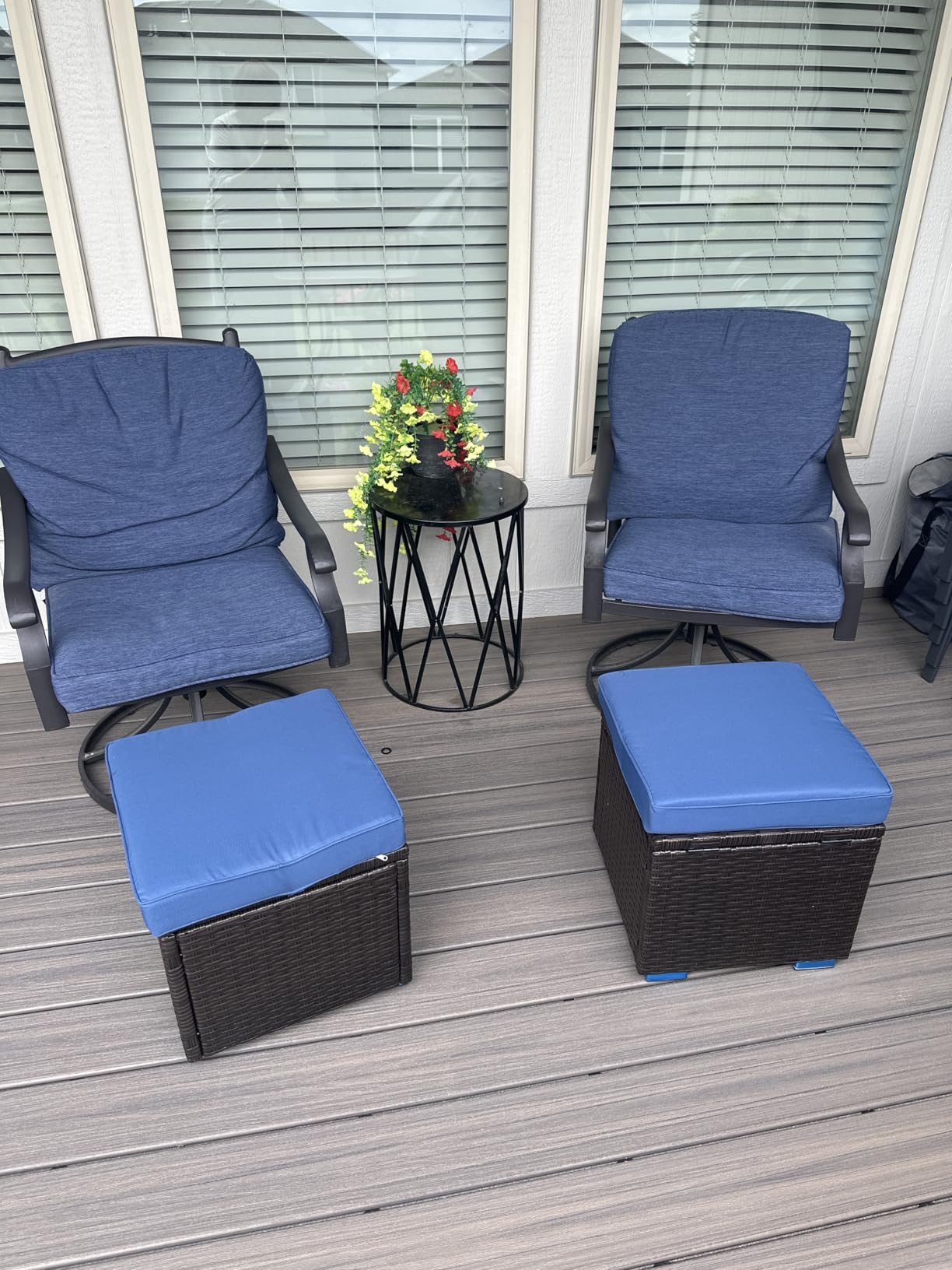 Yaheetech Wicker Ottomans, Set of 2 PE Rattan Side Tables, Black/Gray customer photo 2