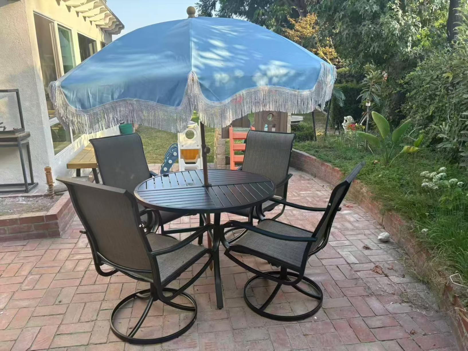 Sophia & William Outdoor Dining Set for 8 w/Square Metal Table, Blue customer photo 2