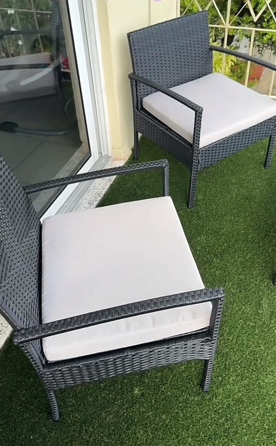 PROHIKER 4 Piece Outdoor Wicker Patio Conversation Furniture Set, Rattan Chair Wicker Sofa Garden Conversation Sets with Cushion and Glass Table for Yard Pool or Backyard, Brown/Khaki customer photo 1