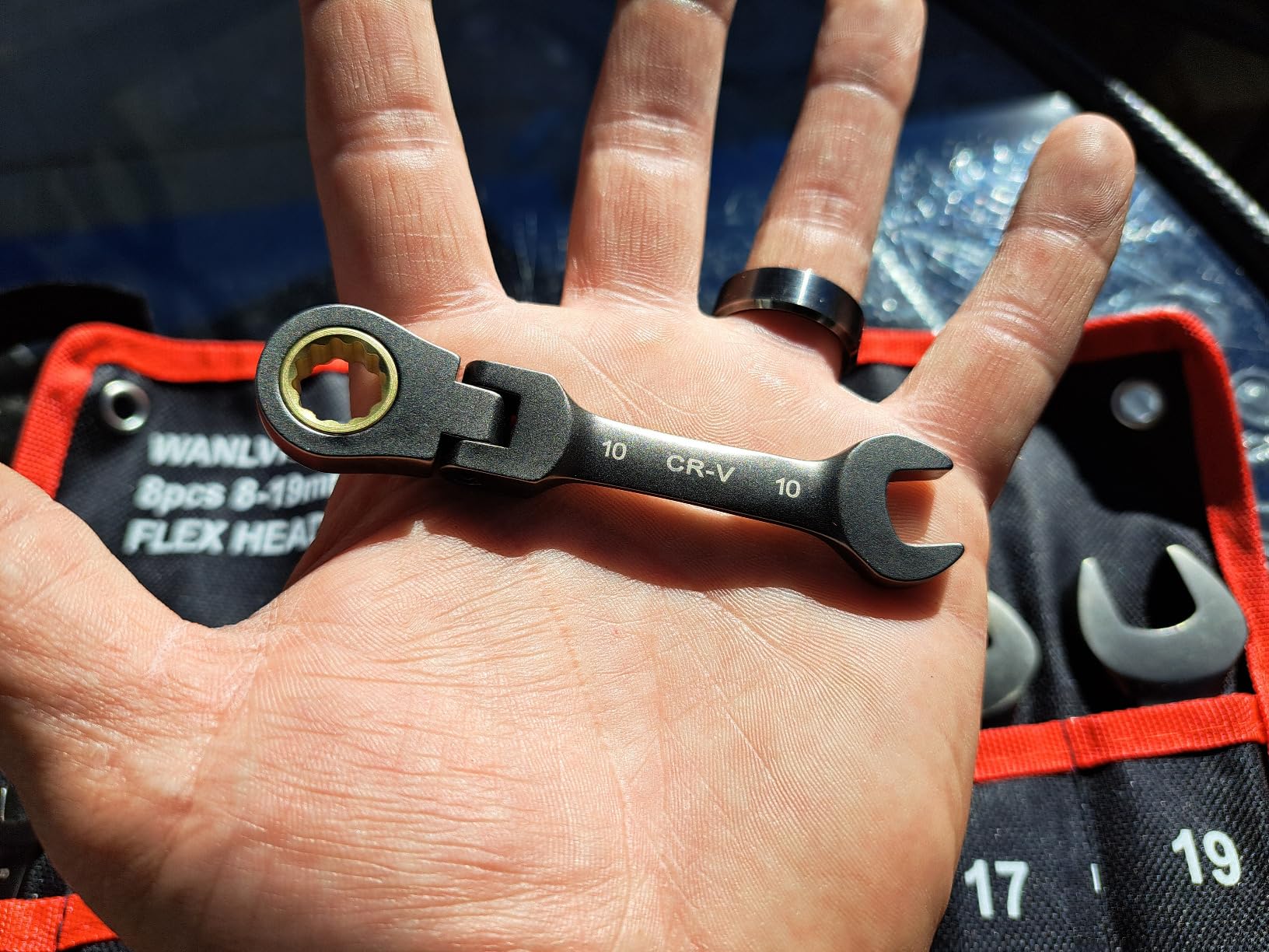 Stubby Wrenches Set, Flex Head Ratcheting Wrench Set Open End Ratchet Wrench Metric 8 Pieces(Metric) customer photo 1