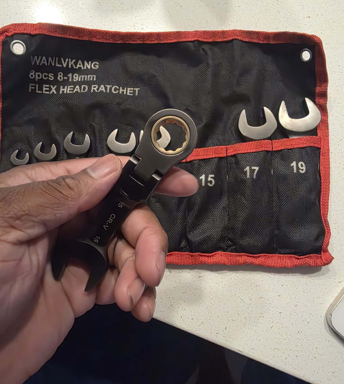 Stubby Wrenches Set, Flex Head Ratcheting Wrench Set Open End Ratchet Wrench Metric 8 Pieces(Metric) customer photo 2