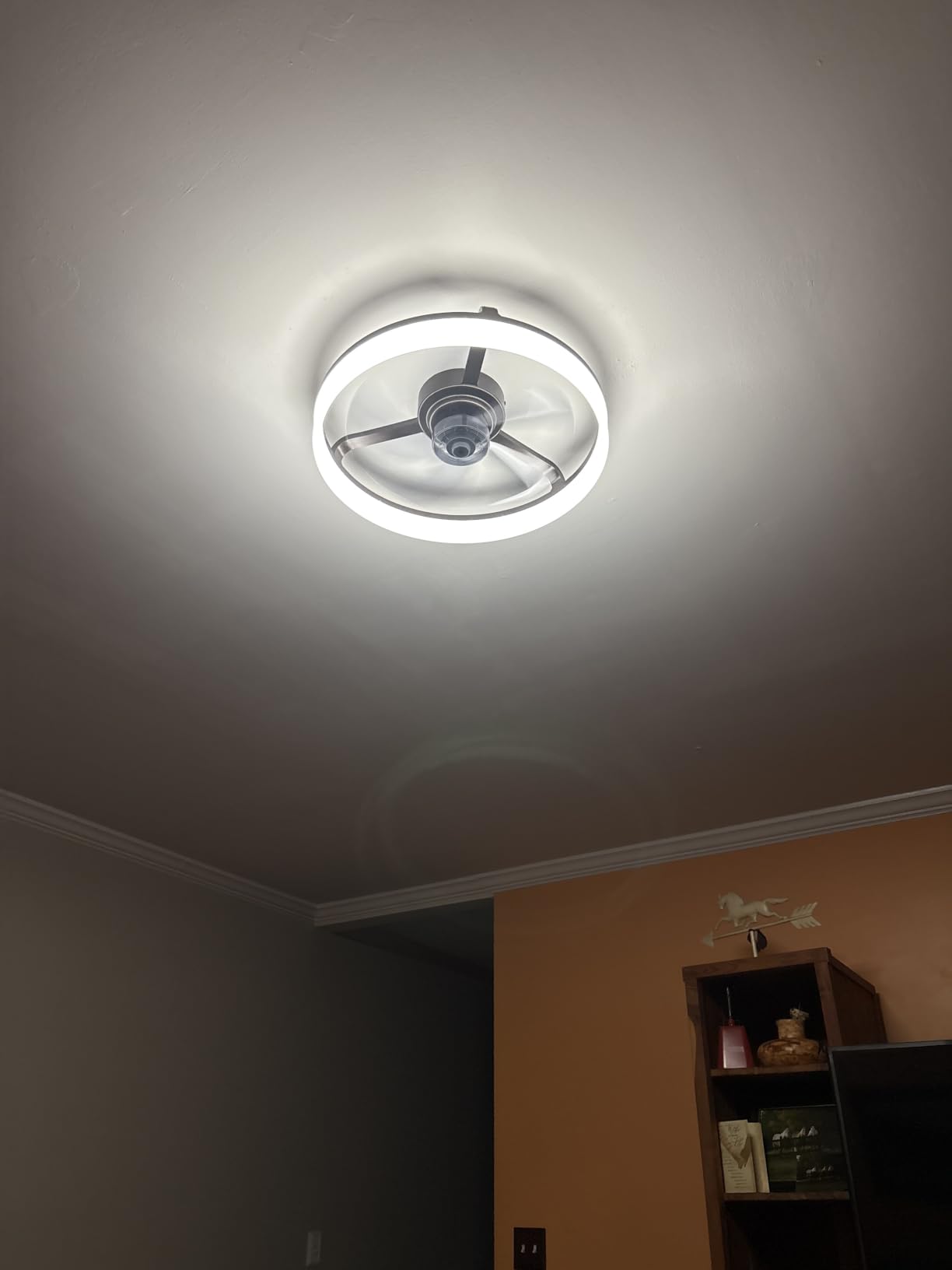 VOLISUN Low Profile Ceiling Fan with Light and Remote, 23.6in Flush Mount, Dimmable LED Fan Light, Bladeless for Bedroom (Black) customer photo 1