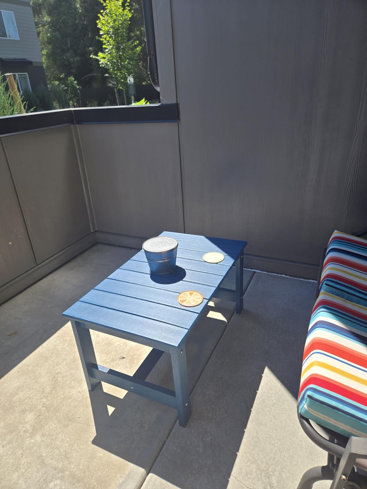 SERWALL HDPE Outdoor Coffee Table with Umbrella Hole, Black customer photo 1