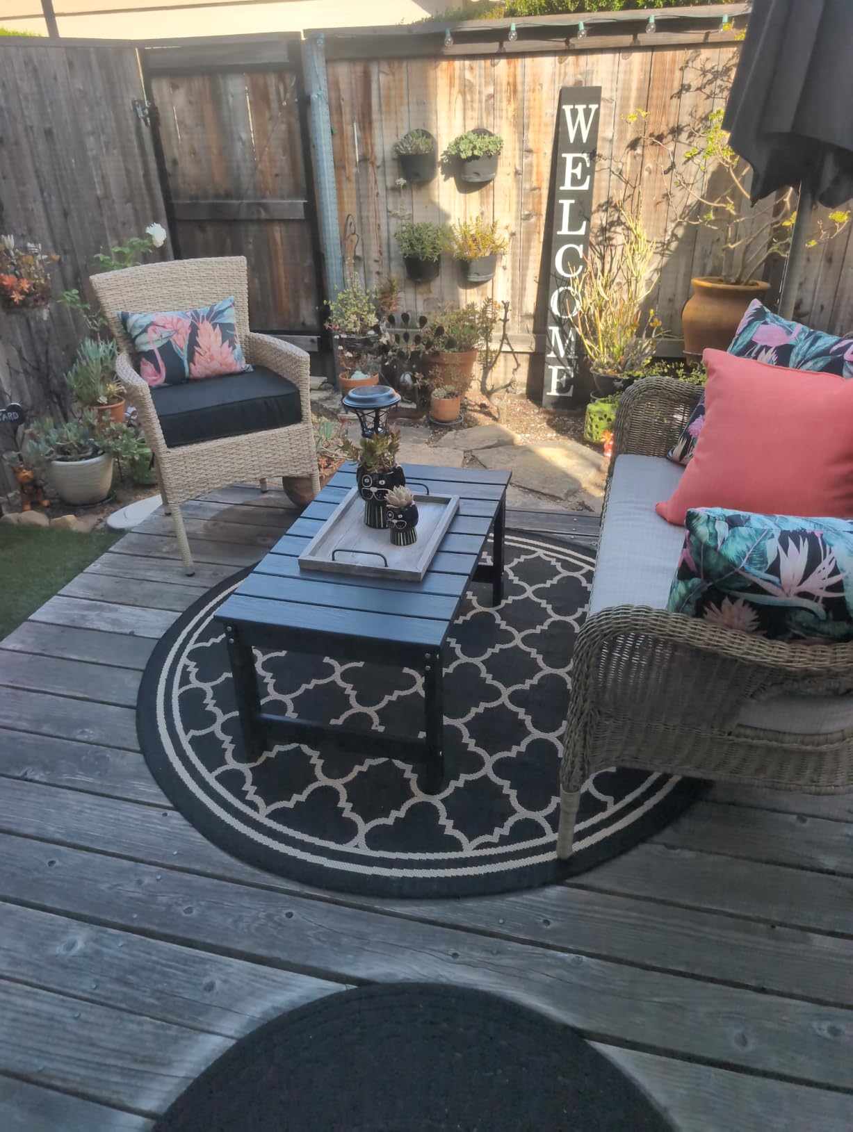 SERWALL HDPE Outdoor Coffee Table with Umbrella Hole, Black customer photo 2