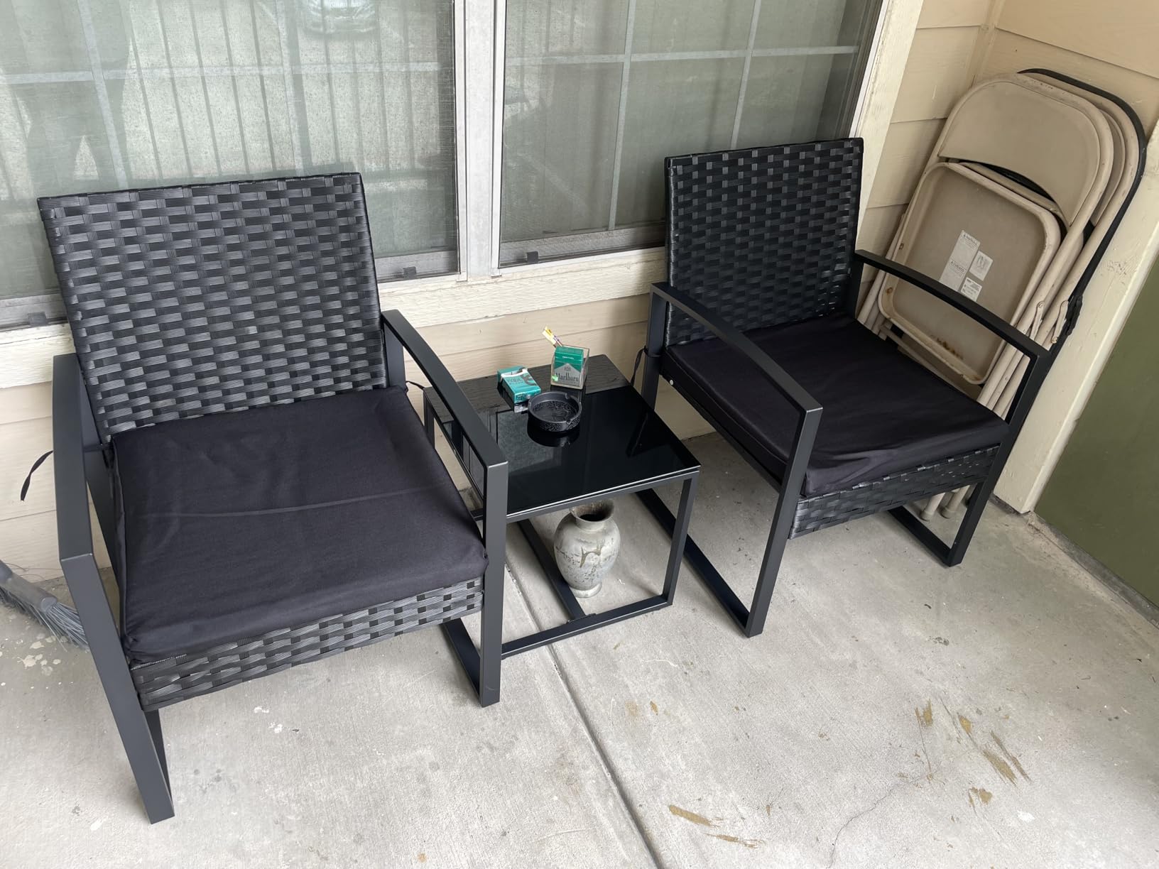 Bezseller 3-Piece Patio Furniture Set, Wicker Bistro Set, Black customer photo 1