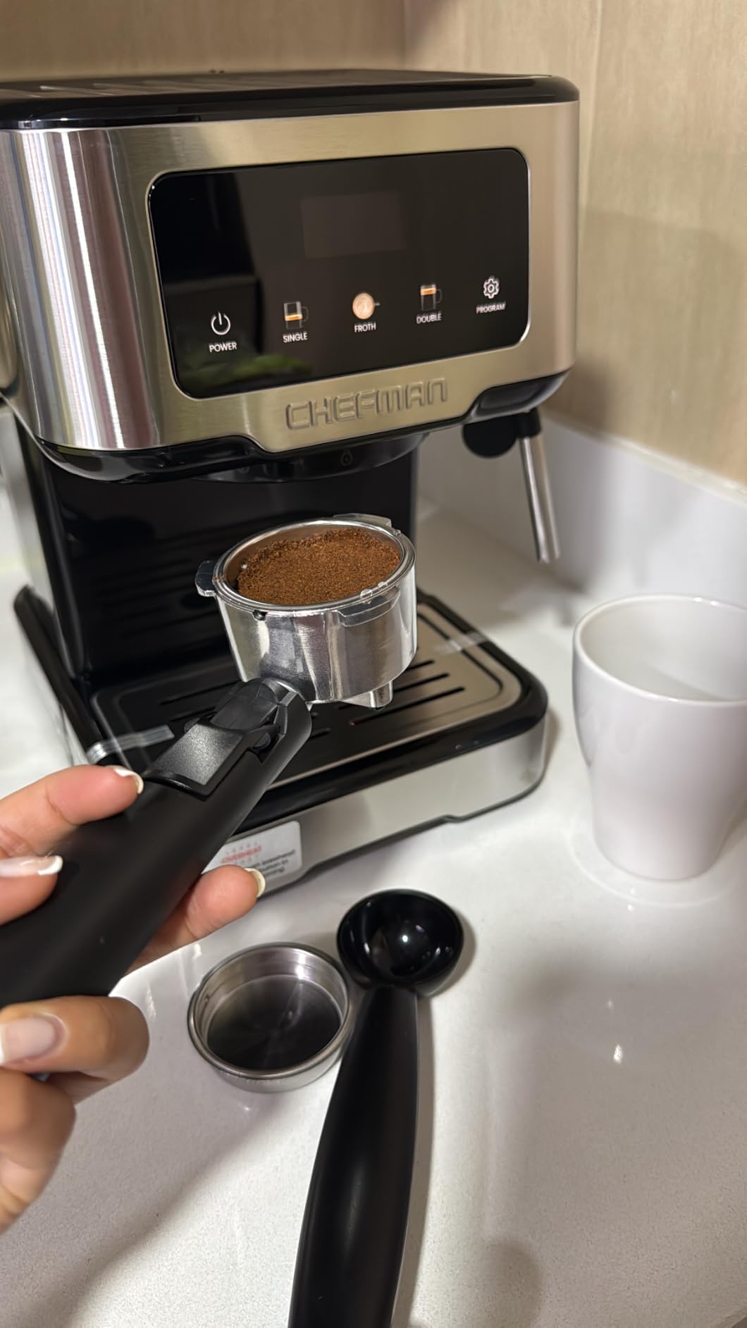 Chefman CraftBrew Espresso Machine, 15-Bar Pump Digital Espresso Maker w/Steam Wand for Latte & Cappuccino, Compact Espresso Coffee Machine w/ 1.5L Removable Water Reservoir - Stainless Steel customer photo 2