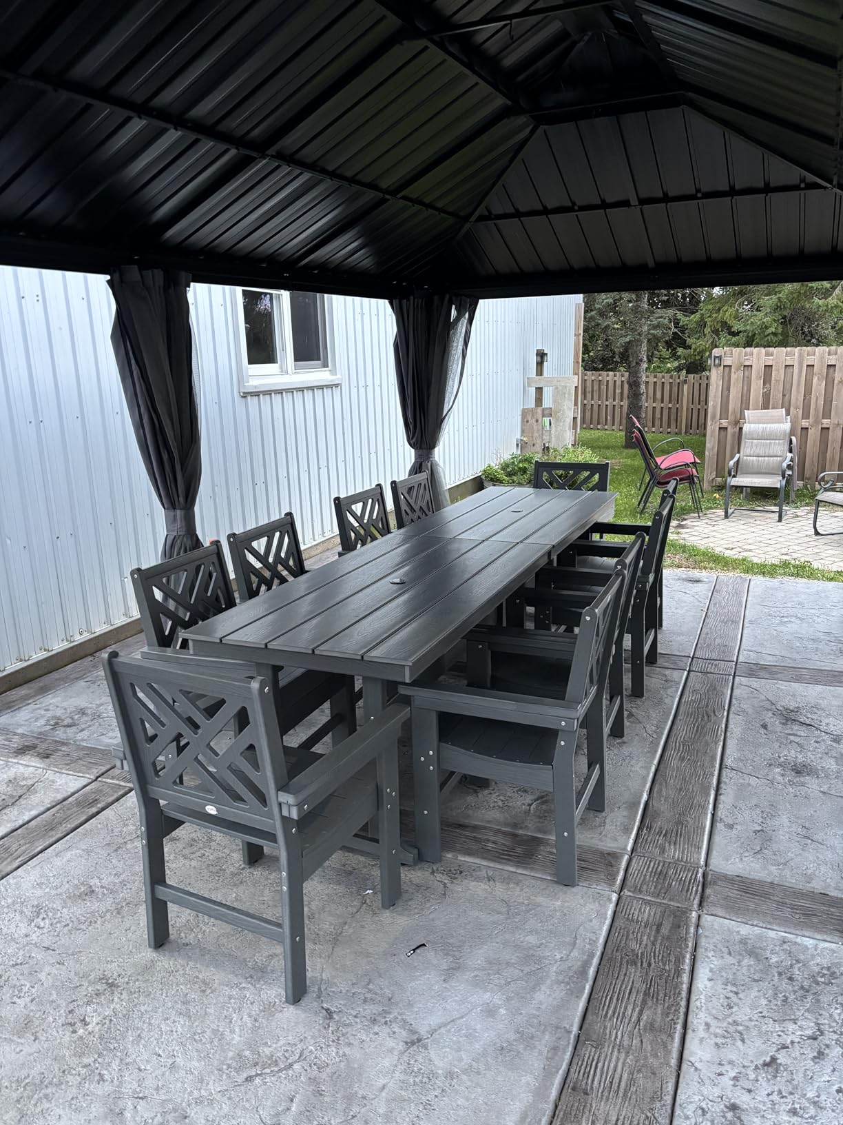12 Piece HDPE Outdoor Dining Set for 10, Patio Dining Furniture Set with 2 Table and Umbrella Hole, Outdoor Table and Chairs for Garden, Poolside, Backyard, Deck customer photo 1