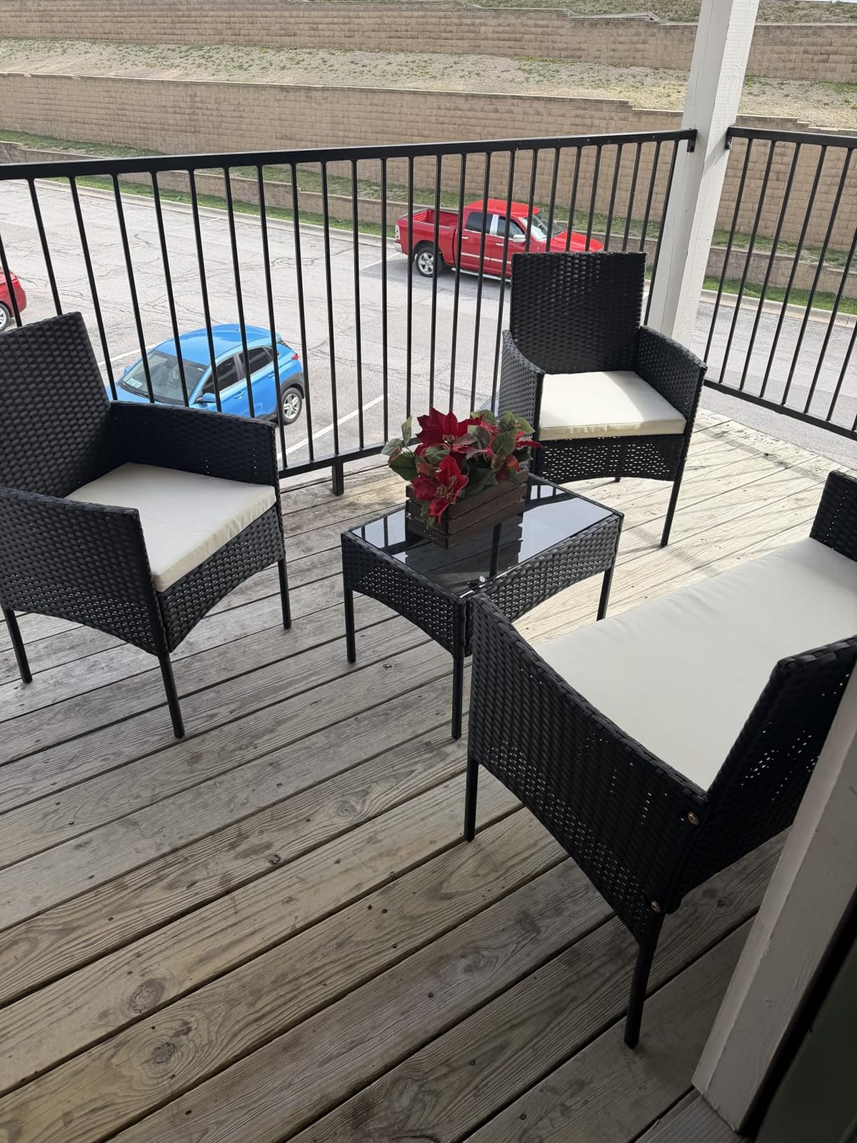 Shintenchi 4 Piece Outdoor Patio Furniture Sets, Small Wicker Patio Conversation Furniture Rattan Chair Set with Tempered Glass Coffee Table for Backyard Porch Garden Poolside Balcony,Black customer photo 1