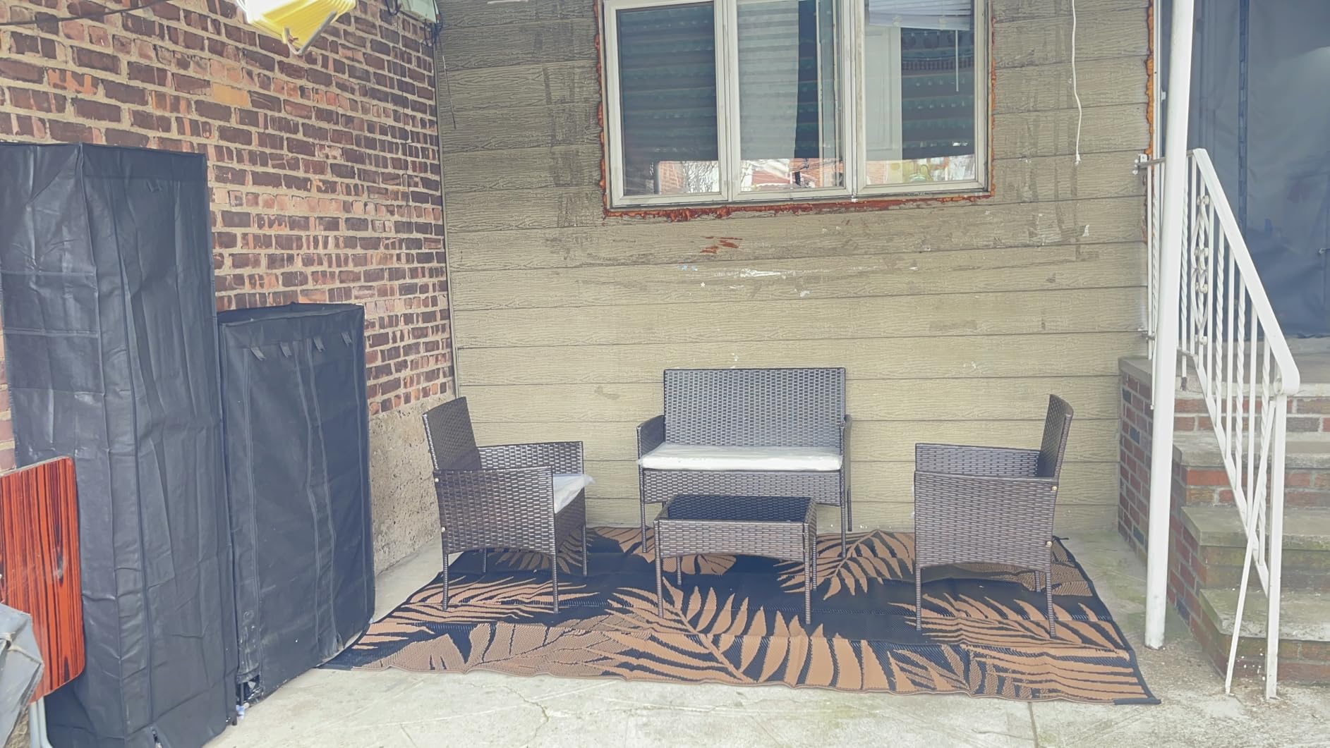 Shintenchi 4 Piece Outdoor Patio Furniture Sets, Small Wicker Patio Conversation Furniture Rattan Chair Set with Tempered Glass Coffee Table for Backyard Porch Garden Poolside Balcony,Black customer photo 2