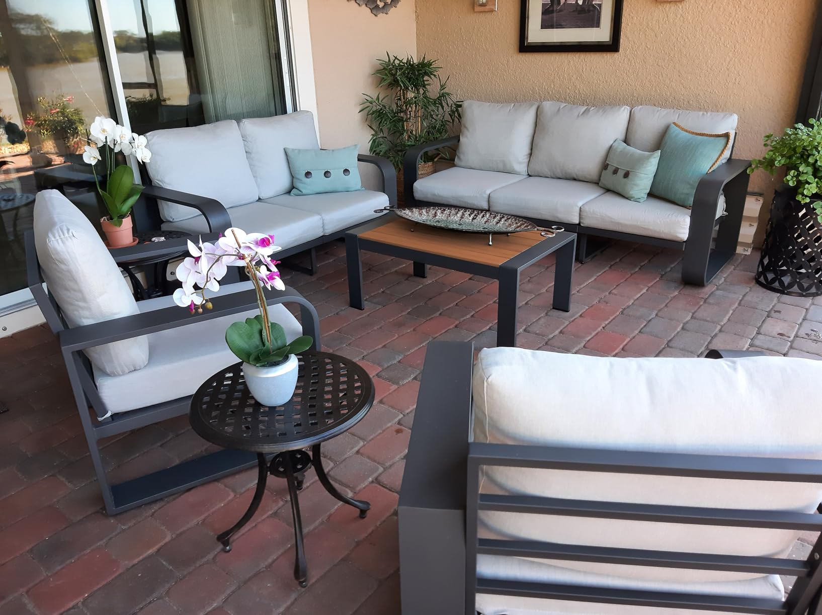 Oversized Aluminum Outdoor Furniture Set, Extra Large Patio Furniture Sofa Set 4.8” Widened Armrest & Ultra-Thick Cushions, 5 Pcs Modern Patio Sectional for Backyard, Porch, Graphite customer photo 2