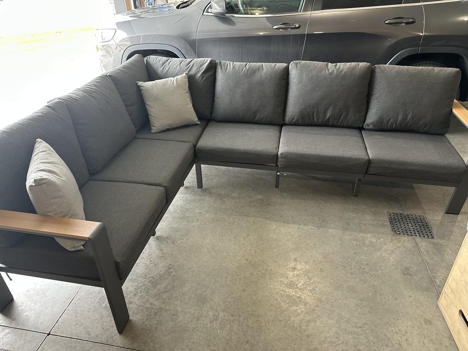 Aluminum Outdoor Patio Furniture Set 6 Seats, Outdoor Sectional Corner Sofa with Thick Waterproof Cushions & Coffee Table, Patio Conversation Sets for Backyard, Porch, Balcony, Deck, Gray customer photo 1