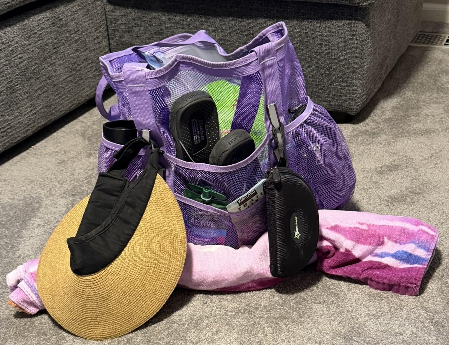 WANDF Mesh Beach Bag for Women, Family Pool Bags for Cruise (Purple) customer photo 2