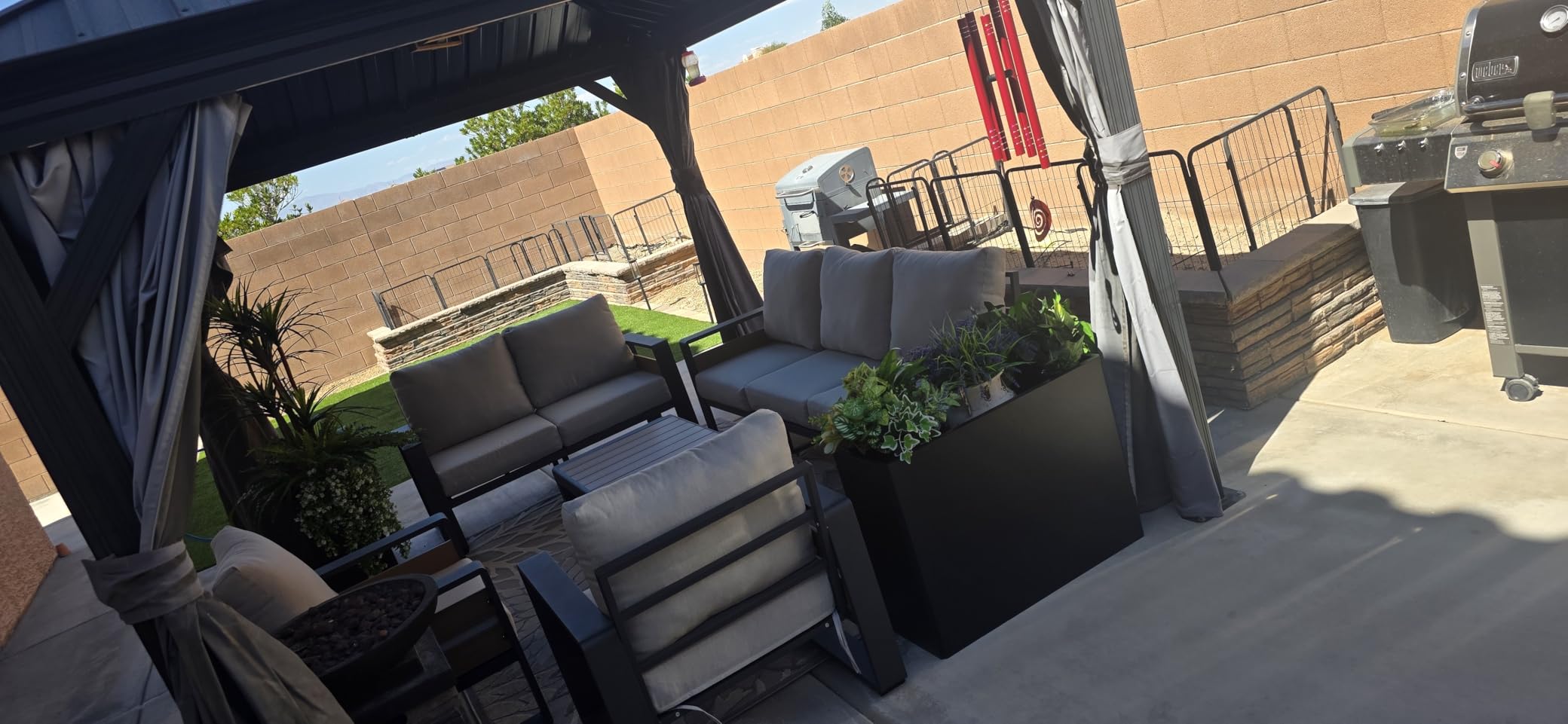 Aoxun Aluminum Patio Furniture Set with Fire Pit Table, 5 Piece Luxury Outdoor Sectional with 6