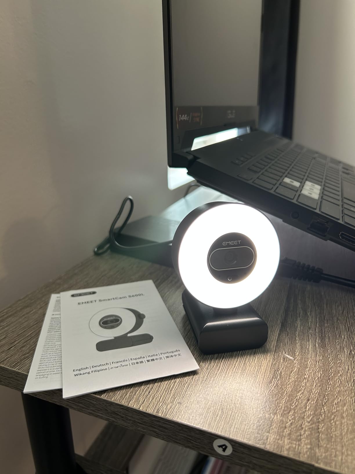 EMEET S600L 4K Webcam for Streaming with Ring Light, 1/2