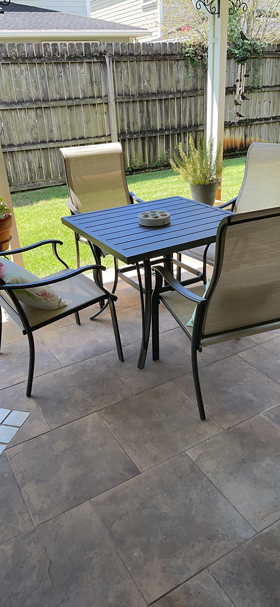 HAPPATIO Outdoor Patio Dining Set, 8 Quick Dry Textilene Dining Chairs and Dining Table with Umbrella Hole, Stackable Textilene Chairs for Garden, Patio and Poolside Backyard, Light Grey customer photo 1