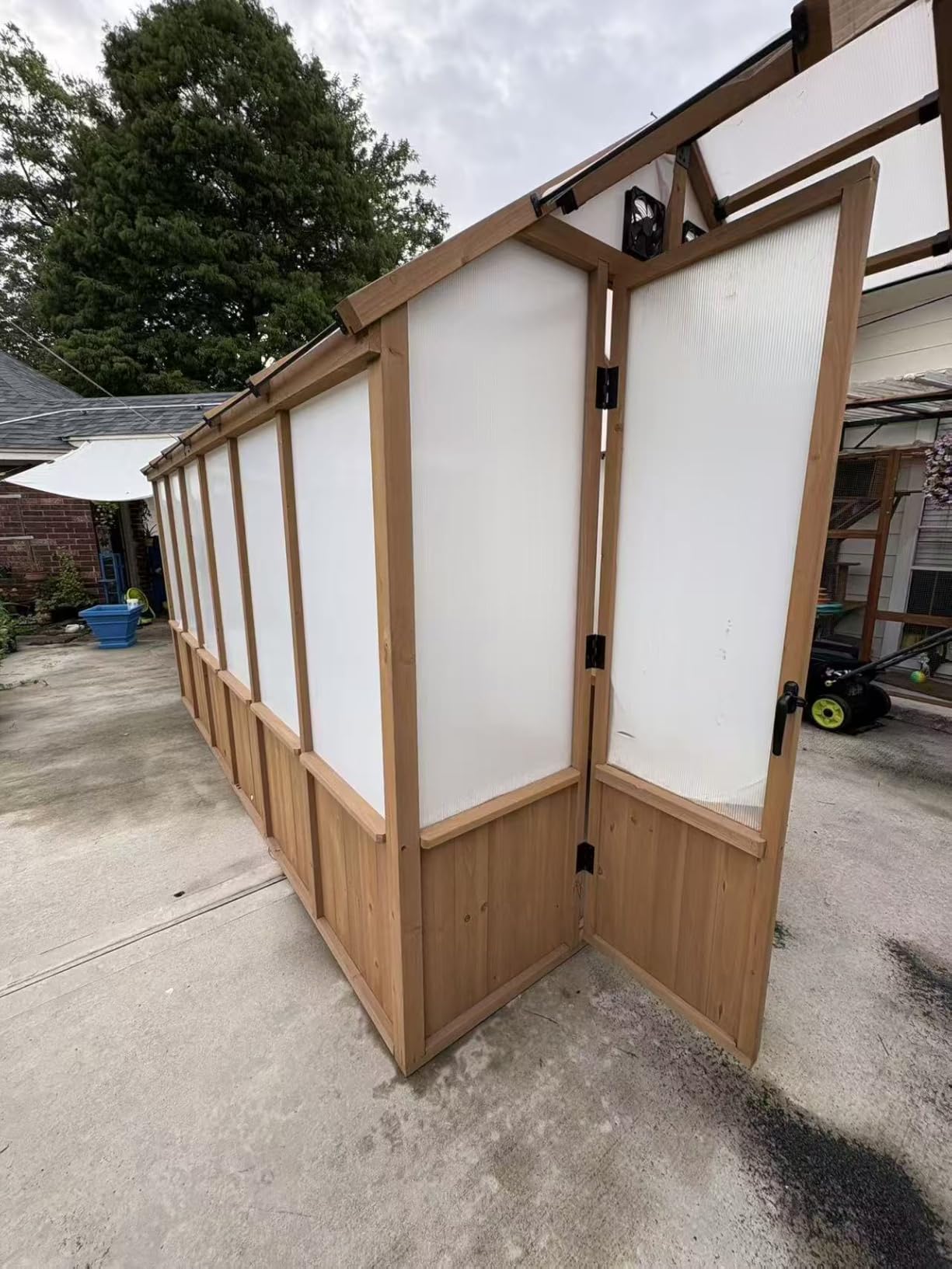 Modern Shade EverBloom 6.5'x12' Wooden Greenhouse, 8' Extra-Tall Cedar Wood Greenhouse with Built-in Outdoor Faucet Kit, Heavy Duty Greenhouse with Built-in Shelving, Power Strip & Ventilation System customer photo 2