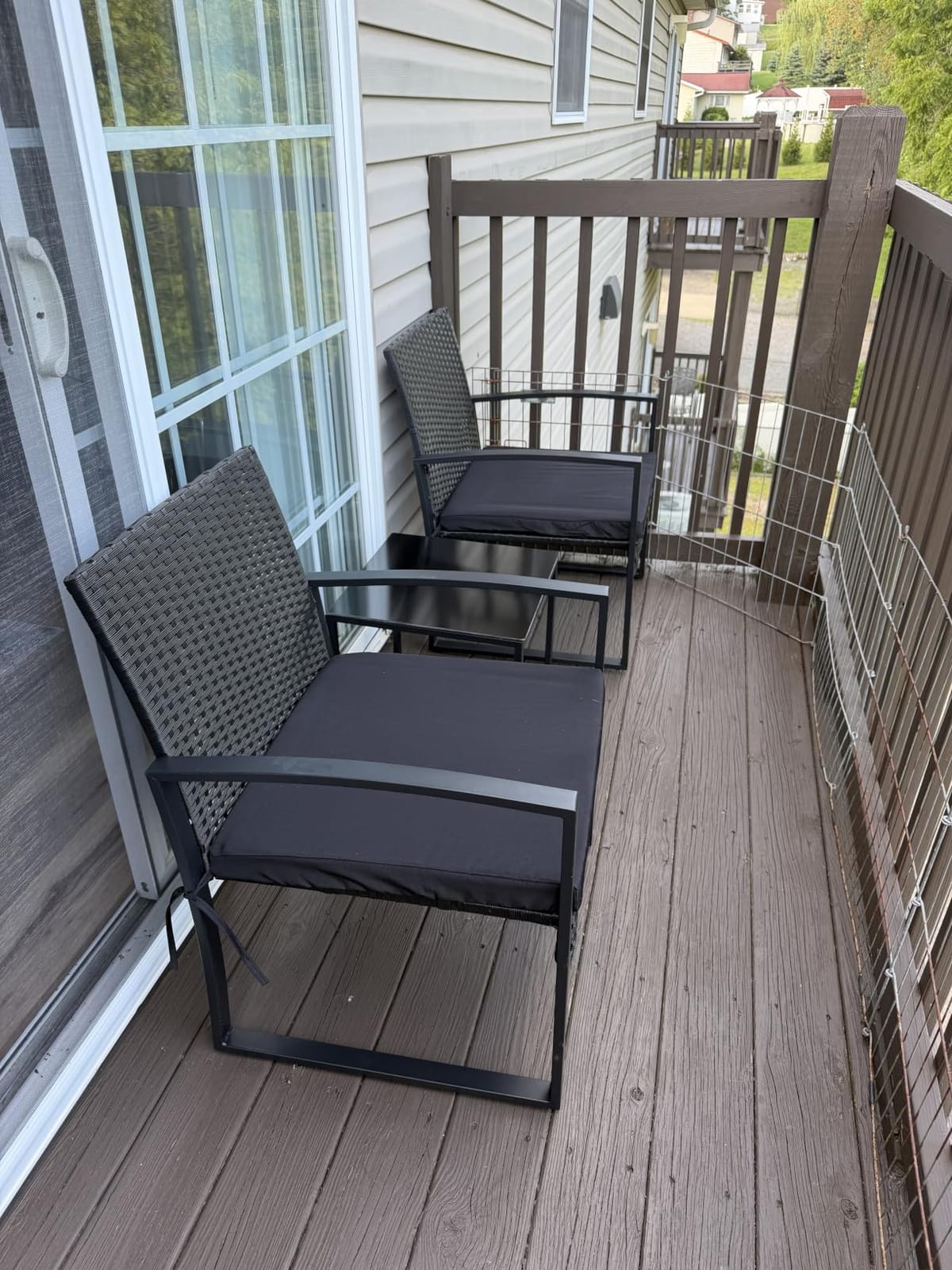 Murago Outdoor 3-Piece Wicker Bistro Set, Patio Conversation Set | 2 chairs with Coffee Table, for Balcony, Porch, Garden, Yard, Poolside, Black Frame & Black Cushion customer photo 1