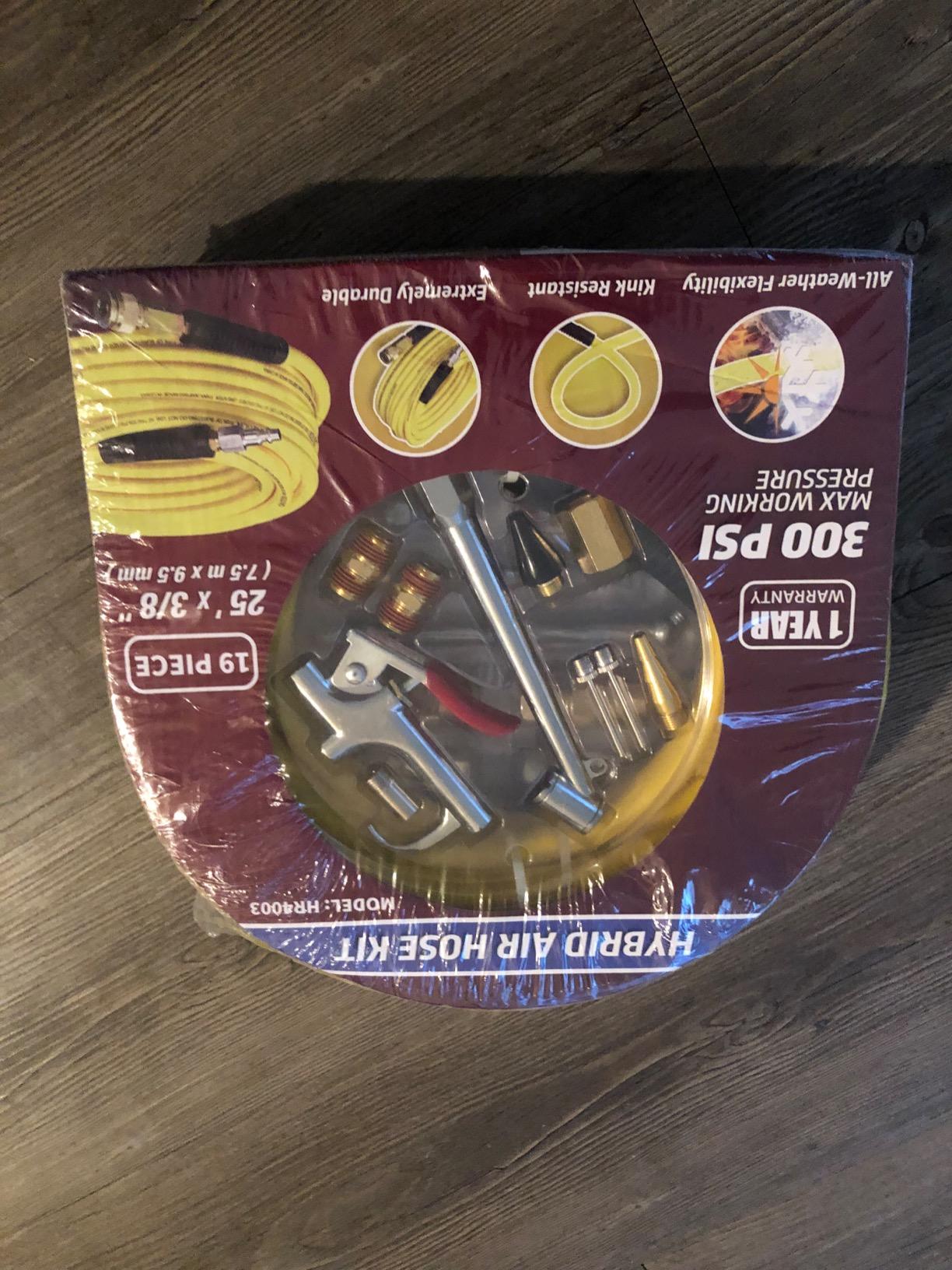 Hromee 19 Pieces Air Compressor Accessories Kit with 3/8 Inch x 25FT Hybrid Hose, 1/4 Inch NPT Quick Connect Fittings, Air Blow Gun, Tire Gauge and Wire Brush customer photo 2