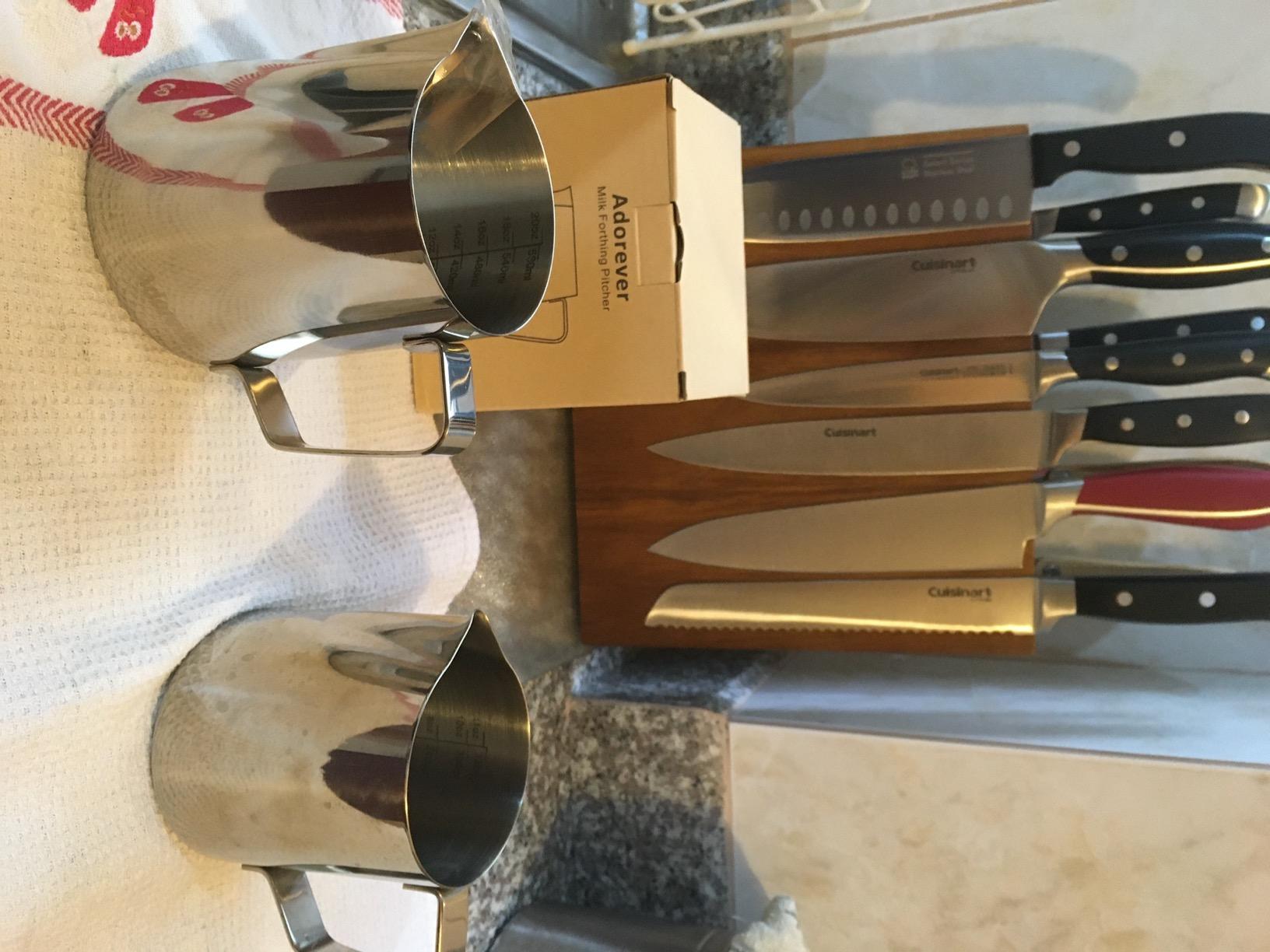 Milk Frothing Pitcher, 8.5oz/12oz/20oz/32oz/50oz/66oz Milk Frother Cup Stainless Steel, Espresso Accessories, Milk Steaming Pitchers Coffee Cappuccino Latte Art Barista Milk Jug Cup with Art Pen,12oz customer photo 1