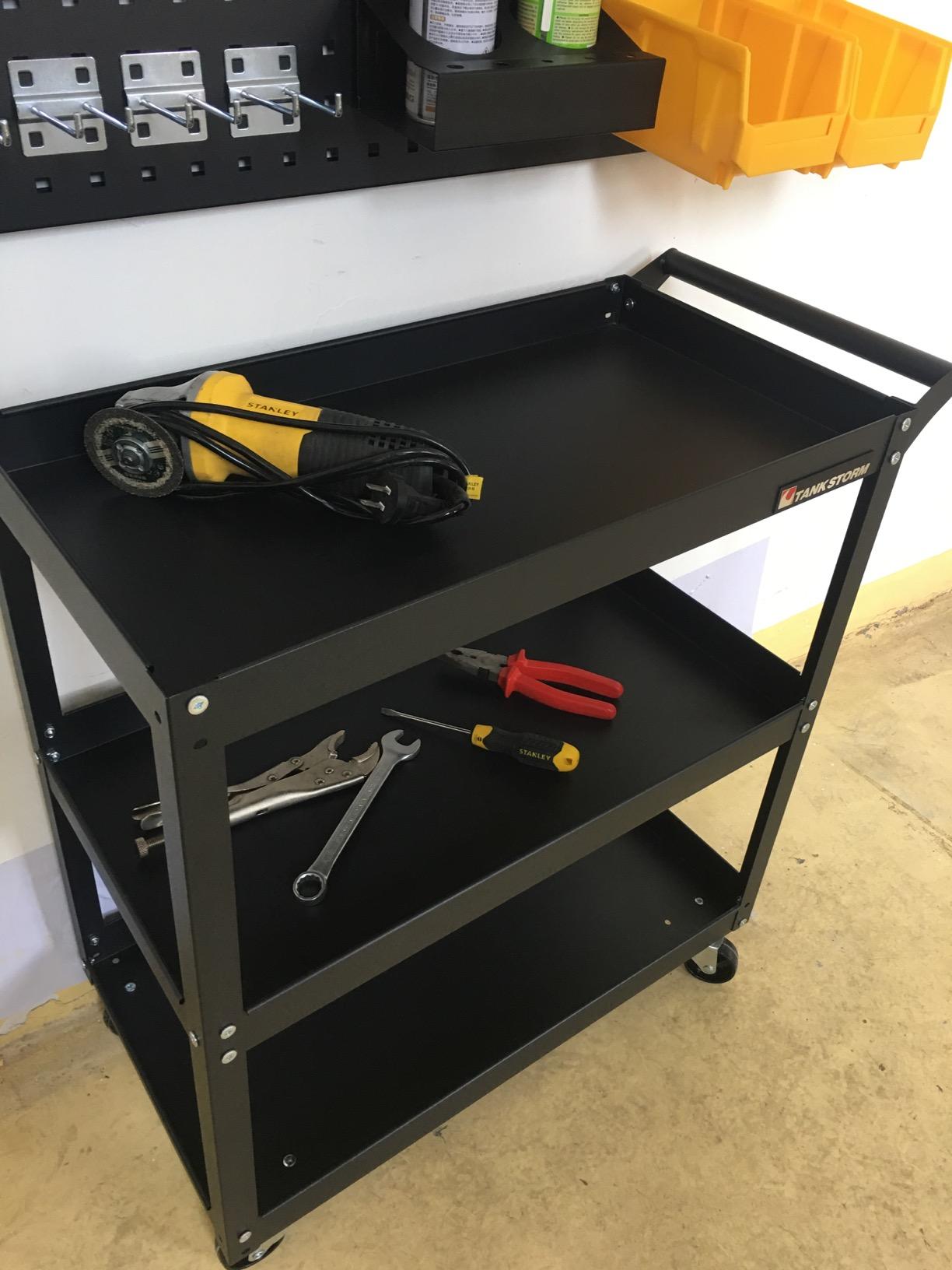 3 Tier Heavy Duty Rolling Tool Cart, Industrial Steel Service Cart for Garage, Workshop, Warehouse, 330LBS Capacity, Black Mechanics Tool Trolley with Wheels and Handle customer photo 1