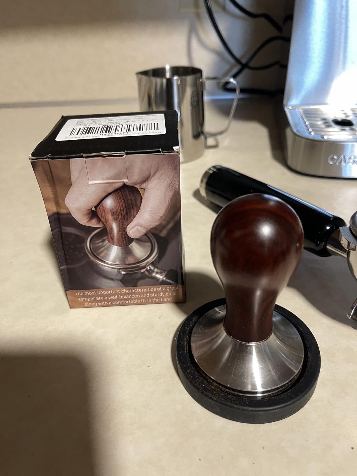 Coffee Tamper Espresso Press with Tamper Mat 304 Stainless Steel Flat Base Wooden Handle for Coffee Grounds Barista Espresso Machines Accessory (51MM) customer photo 2