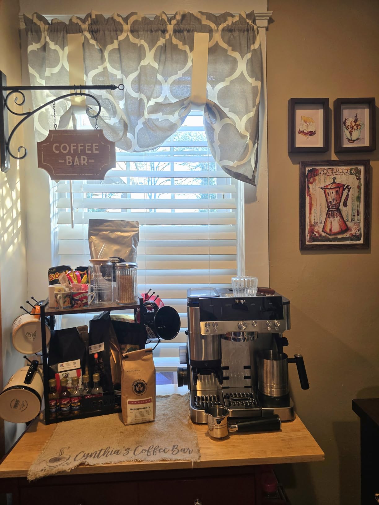 EsLuker.ly Coffee Mug Cup Holder Tree Bar Station Organizer, 2 Tier Mug Stand Rack for Countertop Kitchen, Storage Tower Display Shelf with 12 Hooks, Coffee Nook Enhancer, Vintage Brown Black customer photo 1
