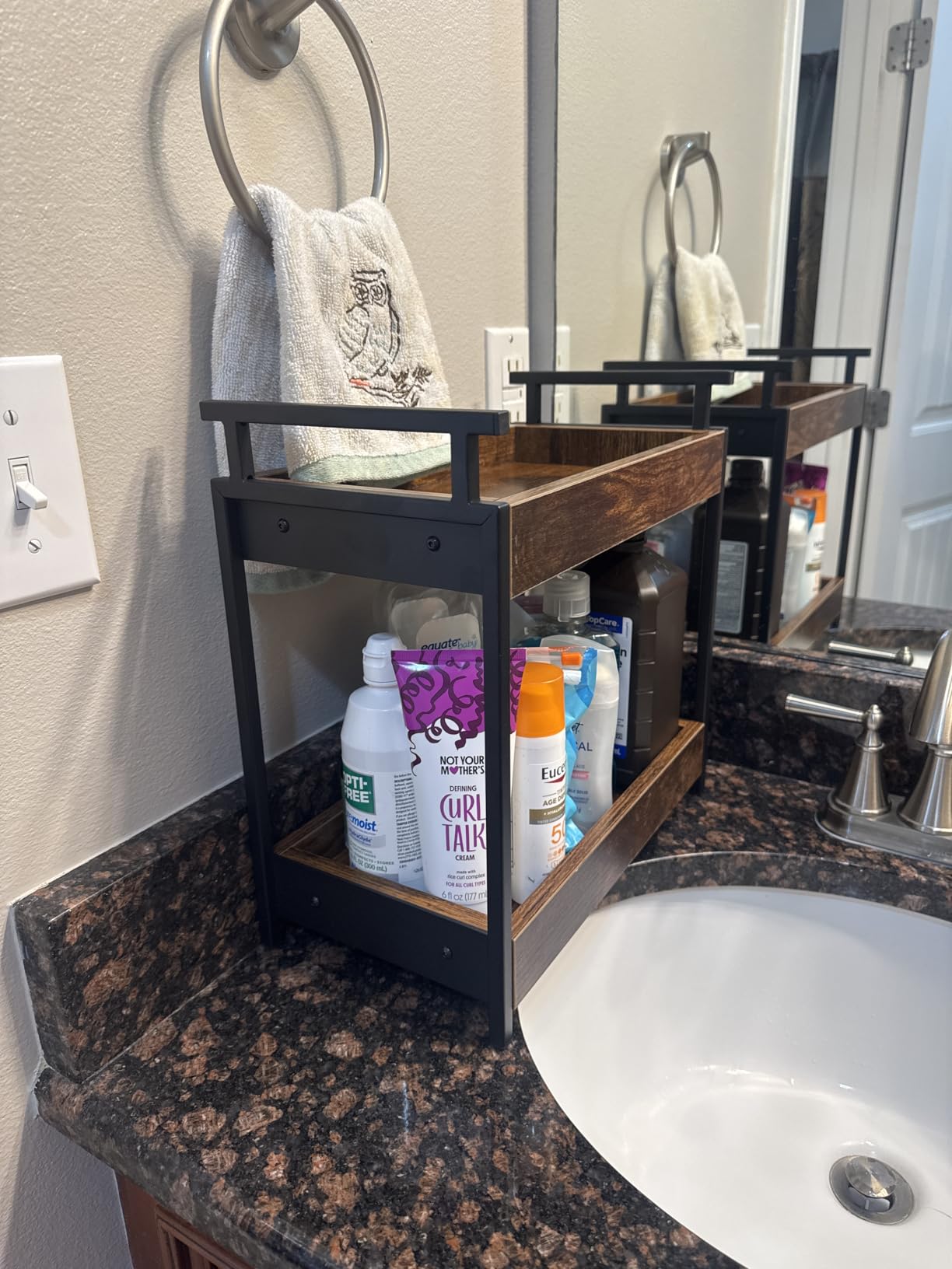 KLM Countertop Coffee Station Organizer, 2 Tier Wooden Shelf for Coffee Bar Accessories, Condiment Storage Caddy for Kitchen, Bathroom Counter Organizer, Home, Office - Brown customer photo 1