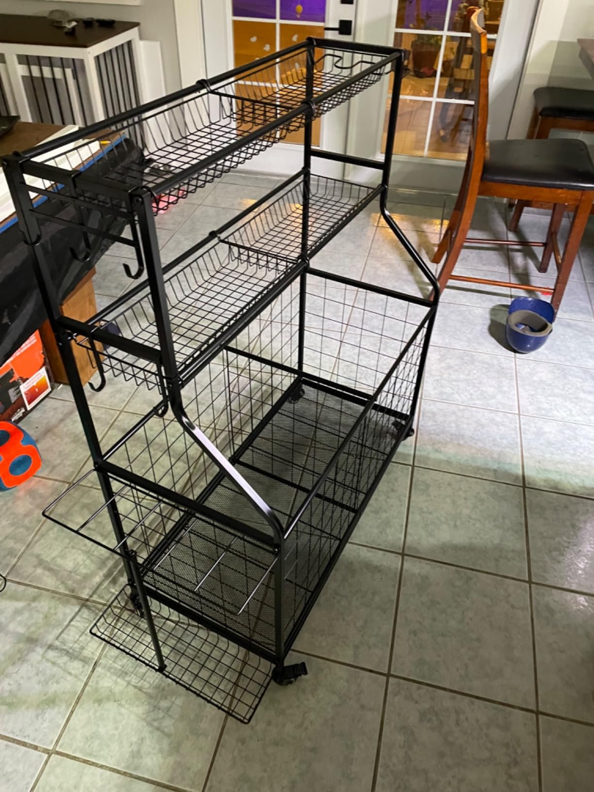 Sports Equipment Garage Organizer - Heavy Duty Garage Organization Ball Storage Rack with Basket, Hooks and Rolling Cart for Sports Gear and Toy Storage, Indoor/Outdoor Use, Black customer photo 1