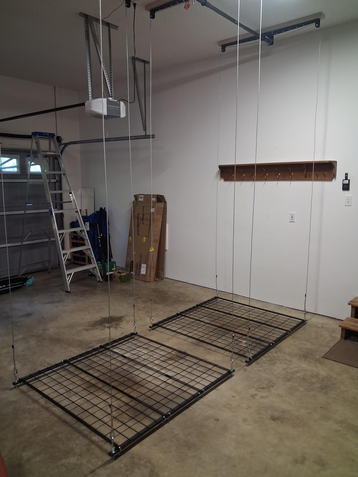 Overhead Garage Storage Rack for 8-10 FT Ceiling, Heavy-duty 4x4 FT Ceiling Storage Racks with Safety Lock, Ideal for Garage Storage Mounted Lift System and Storage Organizer, 250lb Capacity customer photo 1