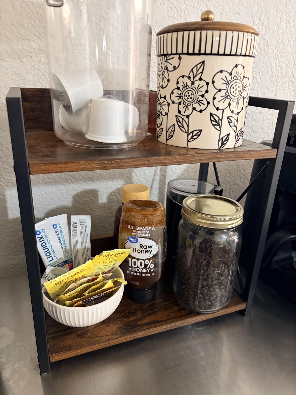 Giikin Countertop Organizer, 2 Tier Coffee Station Organizer for Desktop, Wood Counter Shelf Spice Rack for Kitchen (Black, M) customer photo 2