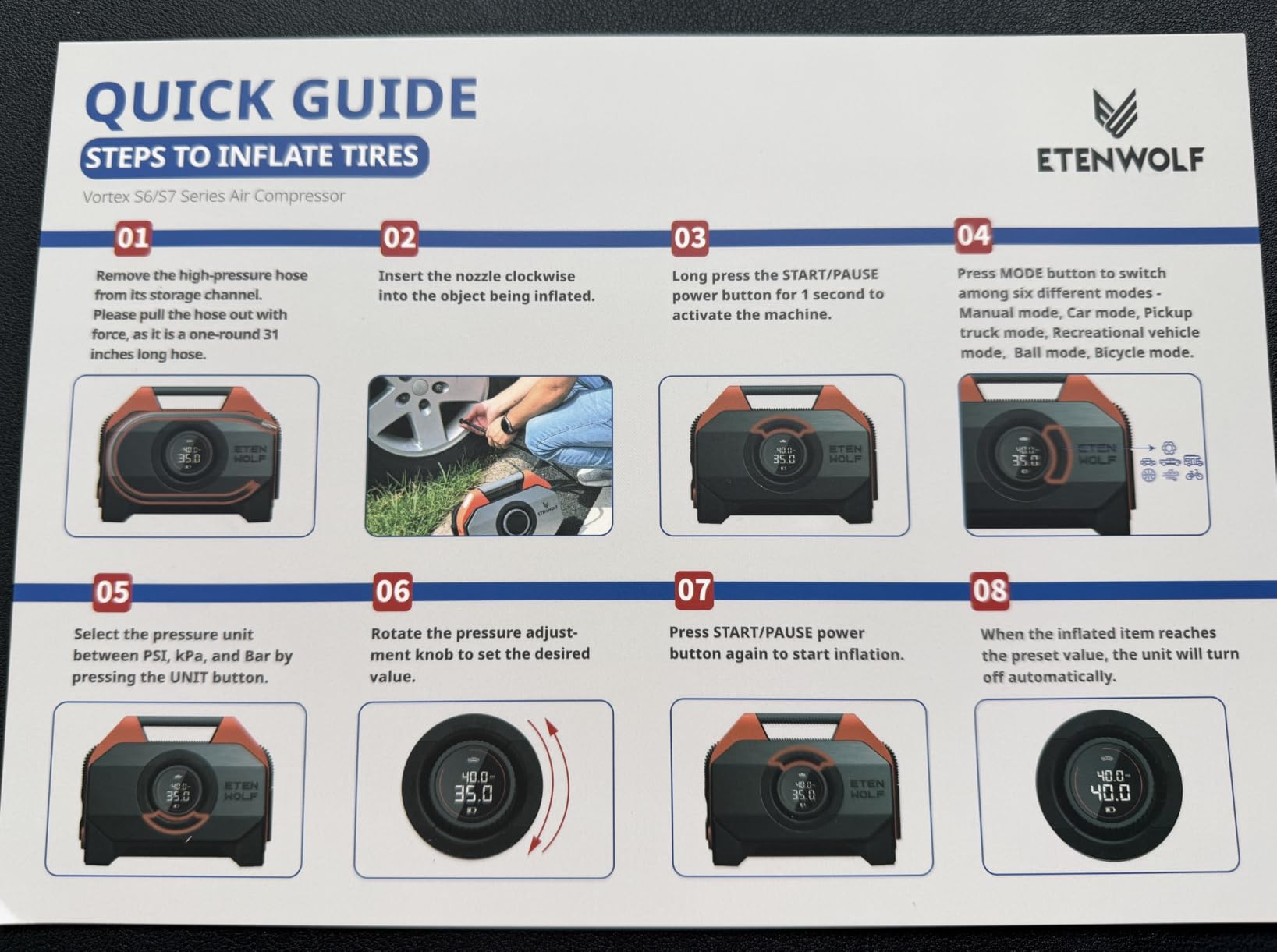 ETENWOLF VORTEX S6 Tire Inflator Portable Air Compressor, Cordless Air Pump customer photo 2