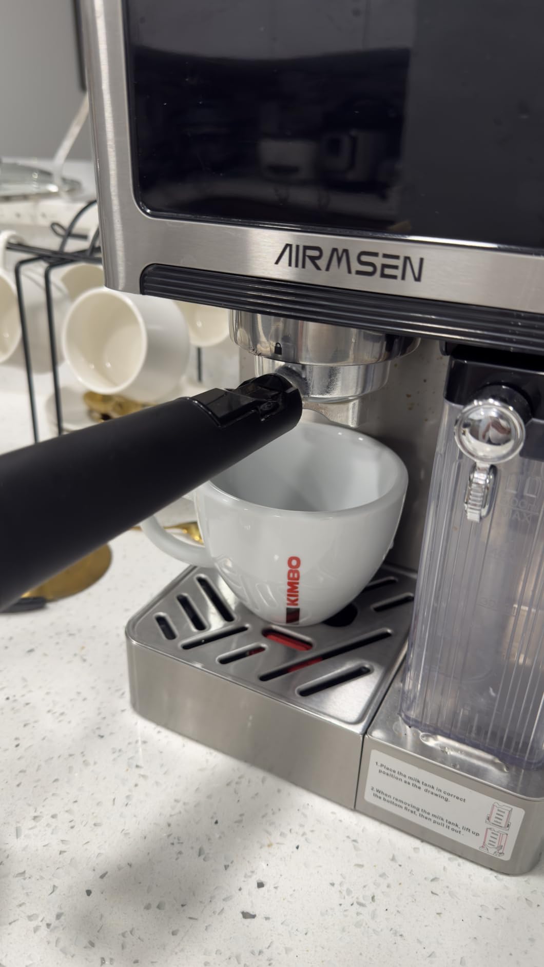 AIRMSEN 20 Bar Espresso Machine with Automatic Milk Frother, Cappuccino & Latte Coffee Maker with Quick Brew Dual Boiler (1350W + 1000W), Stainless Steel, 60oz Water Tank, Touchscreen customer photo 1