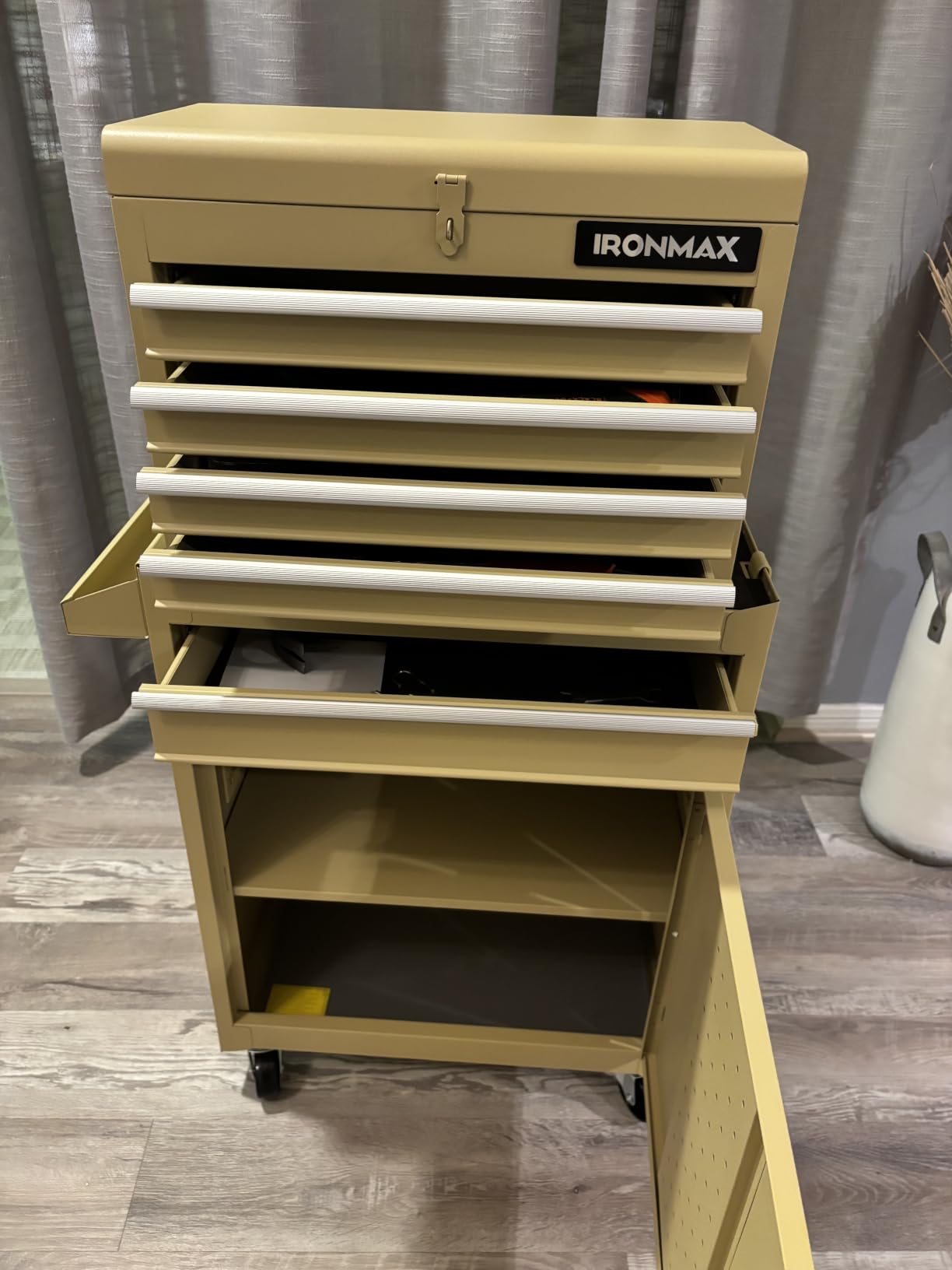 Goplus Tool Chest, 5 Drawers Rolling Tool Cabinet with Detachable Top Toolbox, Universal Lockable Wheels, Lock Bar, Protective Liner & Tool Rack, Metal Tool Storage Cart, Tool Box for Garage Workshop customer photo 2